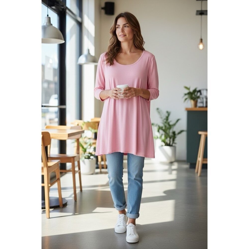 Belaroi Pink Swing Tunic Top 1X Scoop Neck 3/4 Sleeve Rayon Stretch